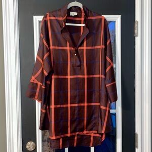 Tuckernuck Brown and Red Plaid Blouse
